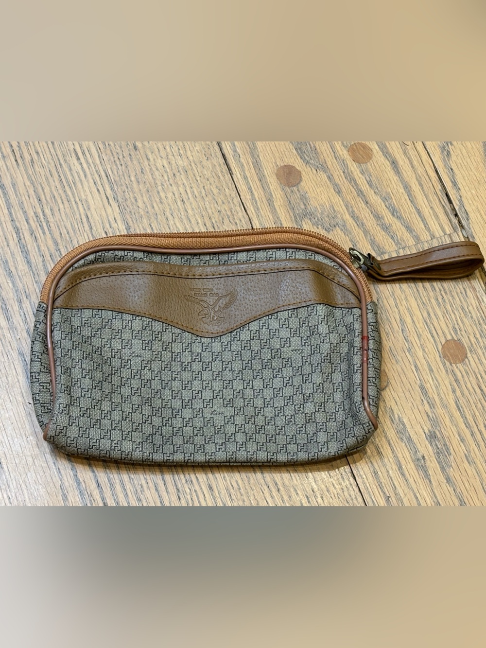 Vintage (?) Brown Patterned Canvas Wristlet Pouch